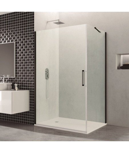Mampara de ducha abatible + lateral fijo en negro mate ➤ Open Black A