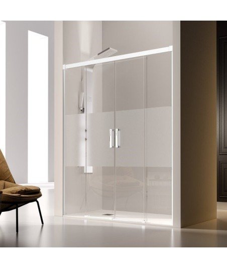 Mampara blanca frontal 2 fijos más 2 puertas correderas ✅ Glasé GS100