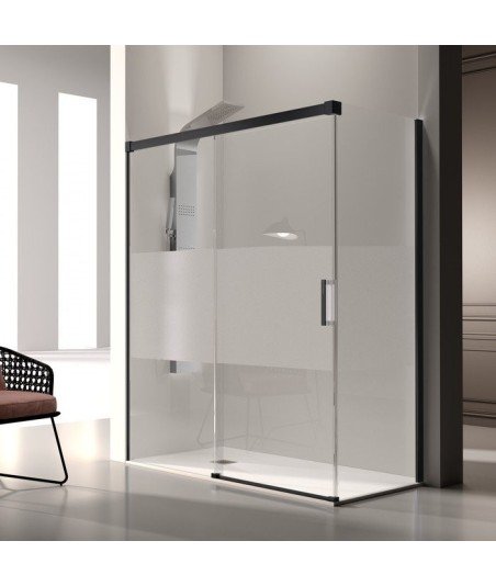 Mampara negra frontal fijo y corredera + lateral fijo ➤ Glasé GS103
