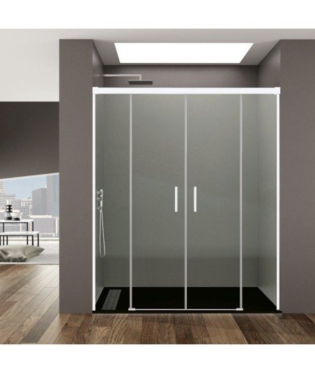 Mampara de ducha 2 Fijo y 2 corredera Basic Spazio 【Blanco mate】