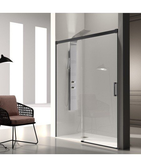 Mampara negra 1 fijo más 1 puerta corredera Glasé