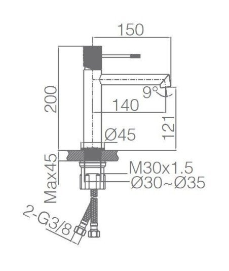 Grifo monomando de lavabo negro mate line IMEX - BDD038-1NG