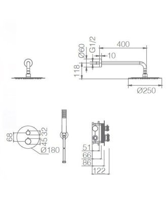 Ducha termostática níquel cepillado pared line IMEX - GTD038/NQ