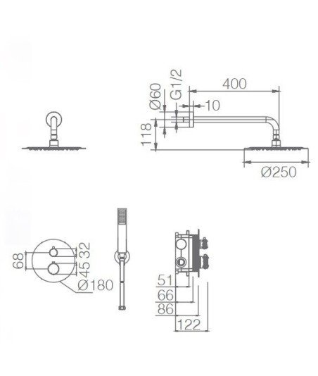 Ducha termostática níquel cepillado pared line IMEX - GTD038/NQ