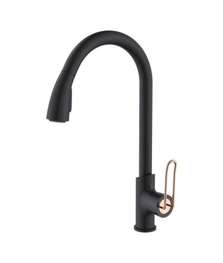 Grifo negro mate y oro rosa monomando de cocina Belice curved IMEX