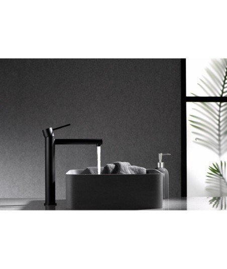 Grifo negro de lavabo en caño alto Milos IMEX - BDYS045-3NG