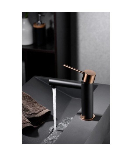 Grifo negro y oro rosa brillo de lavabo Milos IMEX | BDYS045-1NOR