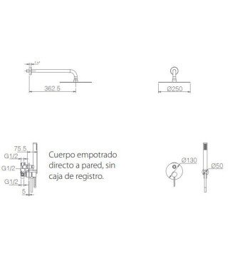 Ducha empotrada blanco mate pared Milos IMEX | GPMS045/BL