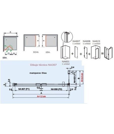 Mampara plegable más lateral fijo Nardi Kassandra | modelo NA307 05
