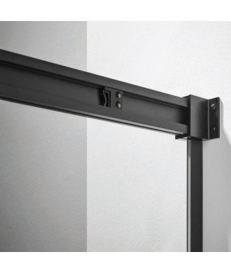 Mampara frontal corredera más lateral fijo Basic 【Perfil negro mate】
