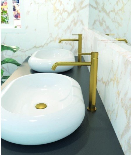 Grifo caño alto oro cepillado de lavabo sirio IO - Ref.3172OR