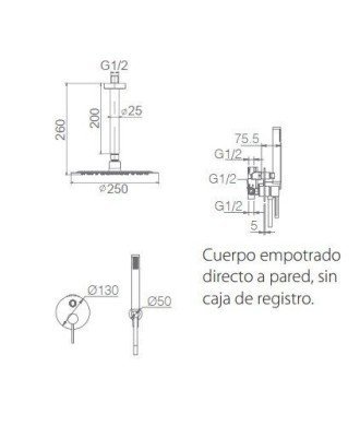 Ducha empotrada cromo techo Milos stick IMEX - GPTS045