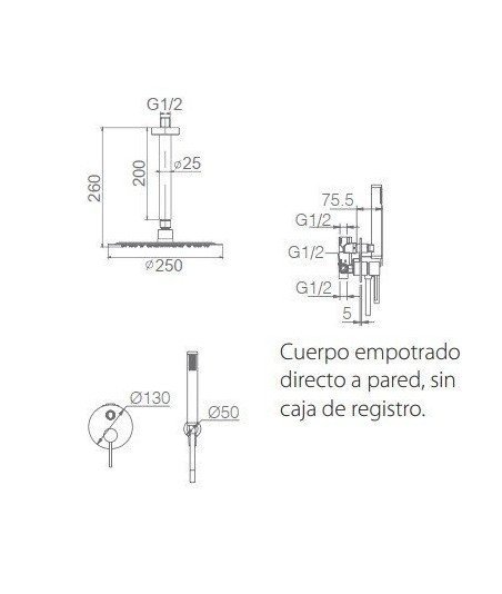 Ducha empotrada cromo techo Milos stick IMEX - GPTS045