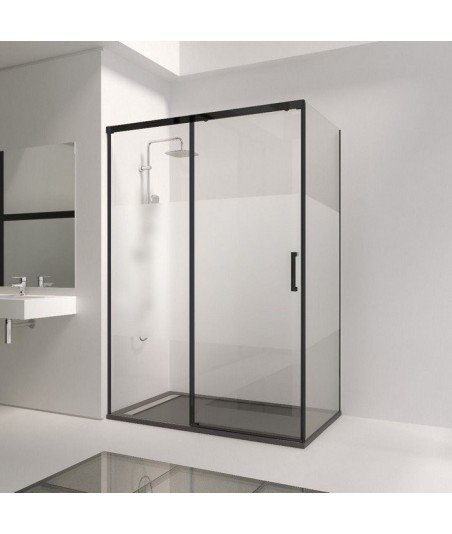 Mampara rectangular negra frontal + lateral fijo | Modelo Treban
