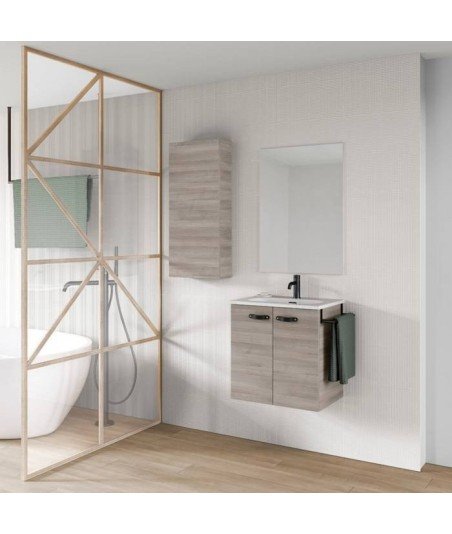Mueble de baño 2 cajones ancho 50 - gris arenado Aneko Amizuva