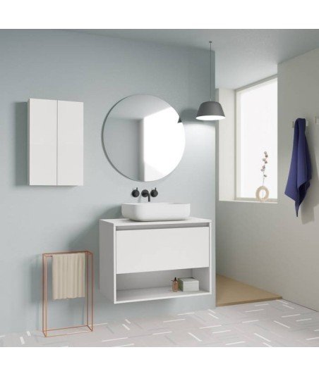 Mueble de baño lavabo sobre encimera - blanco brillo Niwa top Amizuva