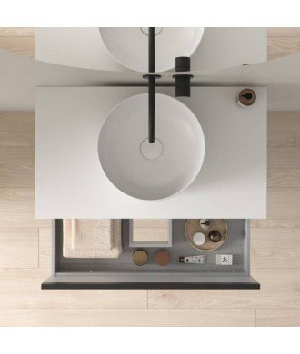 Mueble baño blanco - lavabo sobre encimera redondo - Yoko Top Amizuva