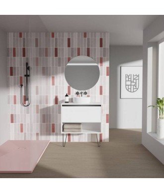 Mueble baño blanco - lavabo sobre encimera redondo - Yoko Top Amizuva