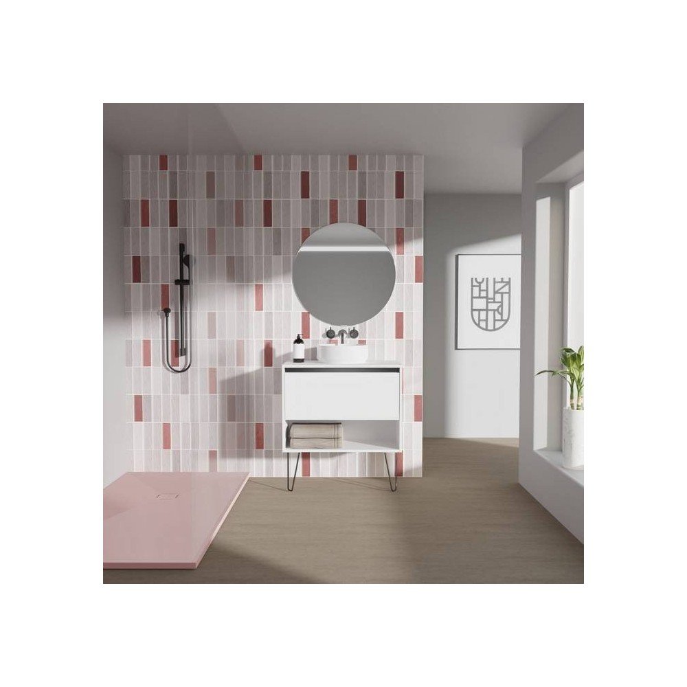 Mueble baño blanco - lavabo sobre encimera redondo - Yoko Top Amizuva