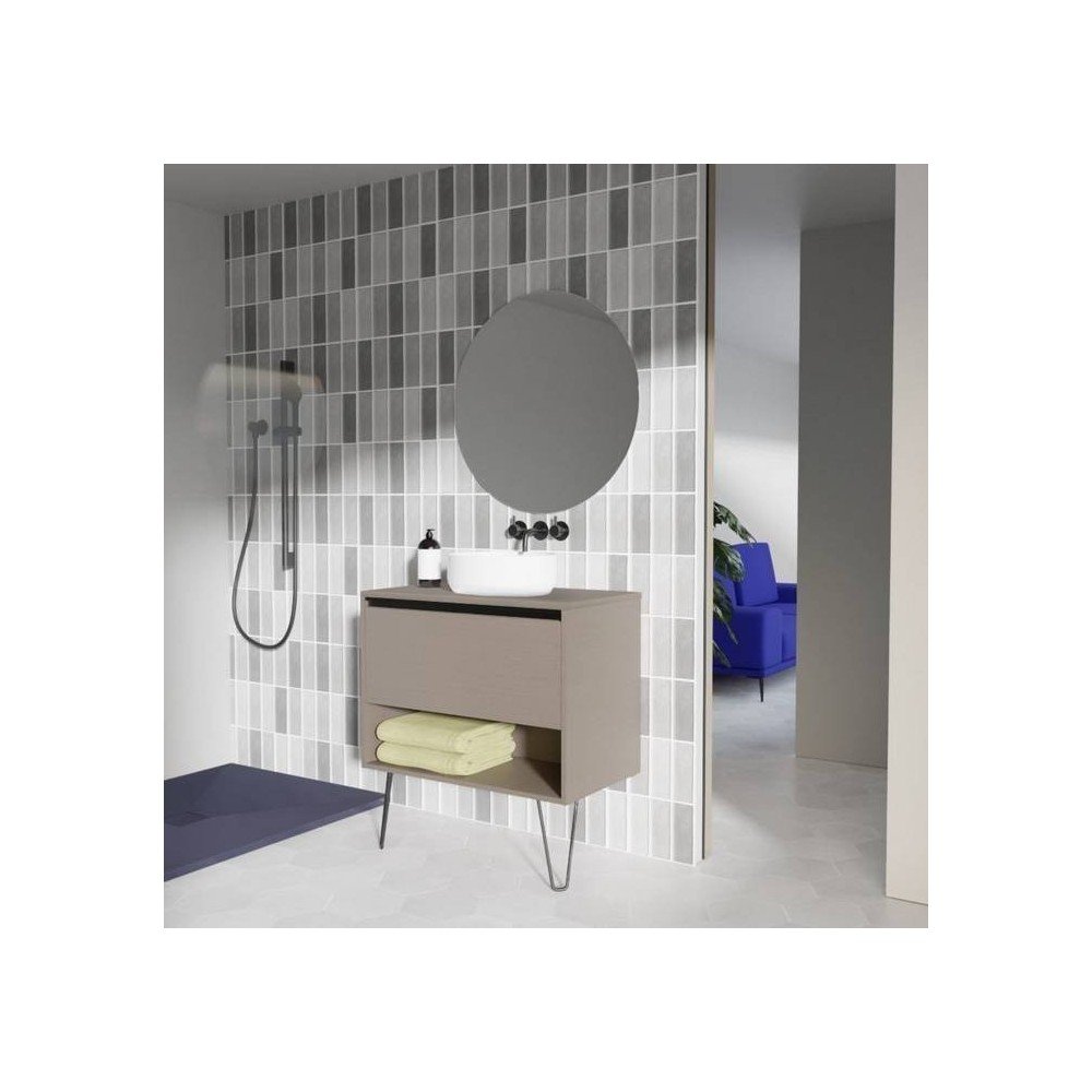Mueble baño fumé arenado- lavabo sobre encimera redondo - Yoko Top