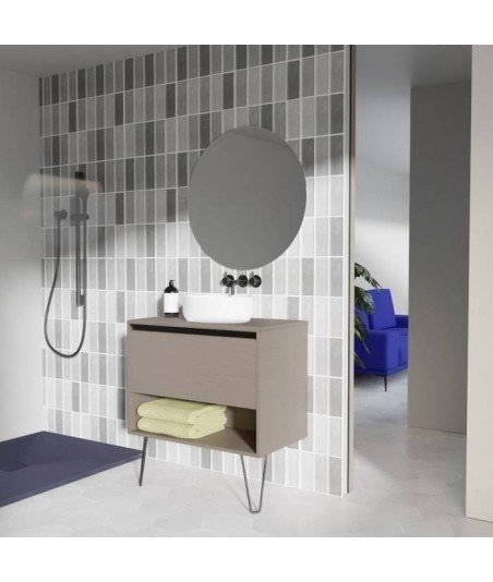 Mueble baño fumé arenado- lavabo sobre encimera redondo - Yoko Top
