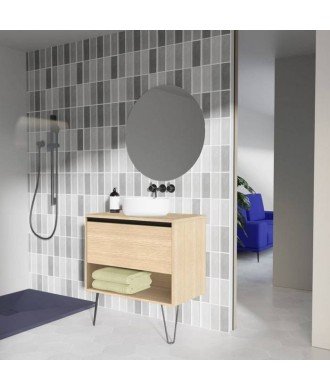 Mueble baño roble arenado- lavabo sobre encimera redondo - Yoko Top