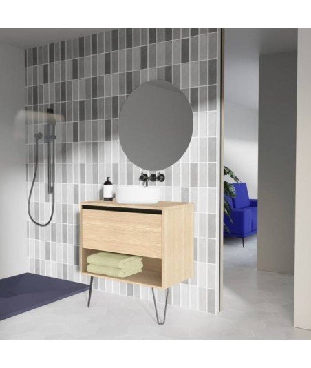 Mueble baño roble arenado- lavabo sobre encimera redondo - Yoko Top
