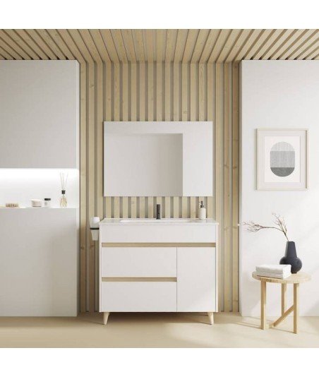 Mueble de baño patas de haya | Blanco brillo Royo Kaori Amizuva