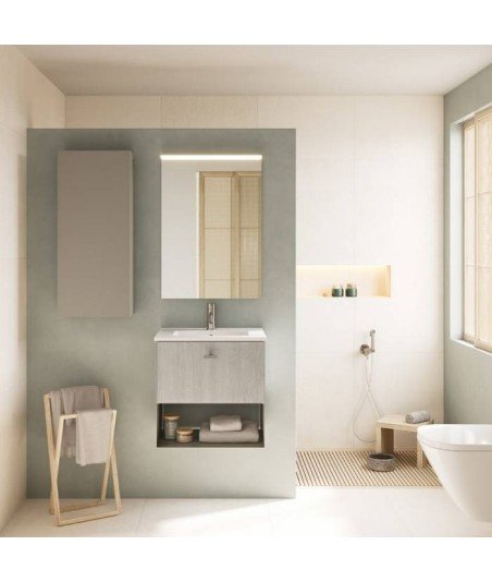 Mueble de baño 1 cajón y 1 hueco roble blanco | Mei Amizuva Royo