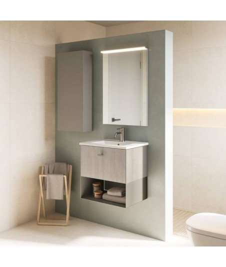 Mueble de baño 1 cajón y 1 hueco roble blanco | Mei Amizuva Royo