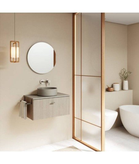 Mueble de baño 1 cajón roble blanco Mei top Amizuva | sobre encimera