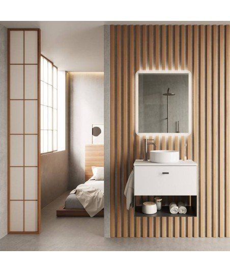 Mueble baño 1 cajón y 1 hueco blanco mate | Mei Amizuva sobre encimera