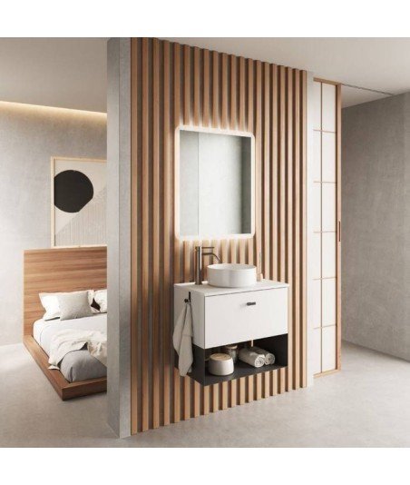 Mueble baño 1 cajón y 1 hueco blanco mate | Mei Amizuva sobre encimera