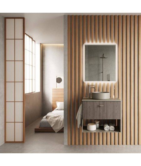 Mueble baño 1 cajón y 1 hueco olmo gris | Mei Amizuva sobre encimera