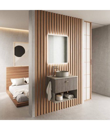 Mueble baño 1 cajón y 1 hueco olmo gris | Mei Amizuva sobre encimera