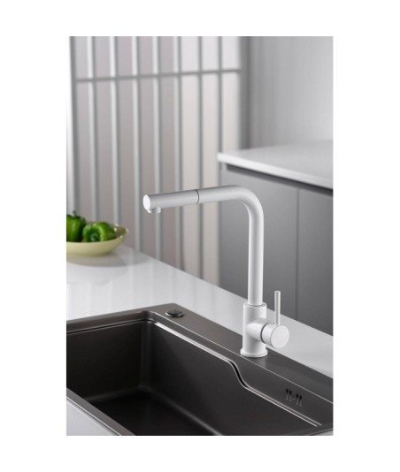 Grifo blanco mate extraible de cocina Malta IMEX - GCE006/NG
