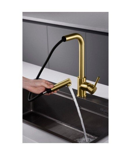 Grifo oro cepillado extraíble de cocina Malta IMEX - GCE006/OC