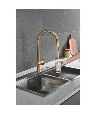 Grifo extraíble oro cepillado de cocina Berna Imex | GCE026/OC