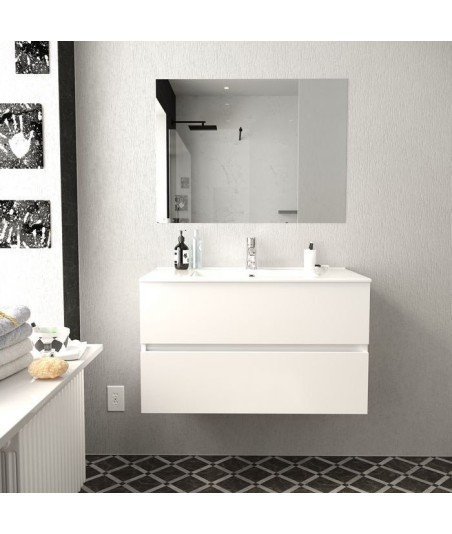 Mueble de baño 2 cajones blanco brillo Berk Torvisco
