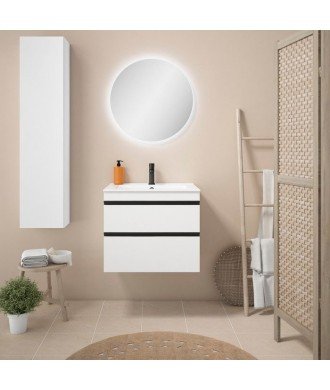 Mueble de baño 2 cajones blanco mate tirador negro Riesi
