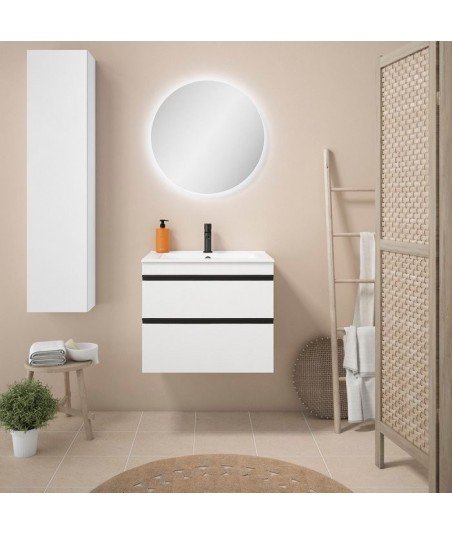 Mueble de baño 2 cajones blanco mate y tirado negro mate Riesi