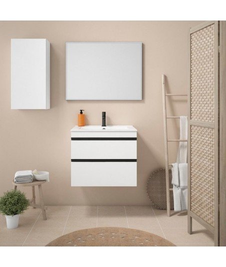 Mueble de baño 2 cajones blanco mate y tirado negro mate Riesi