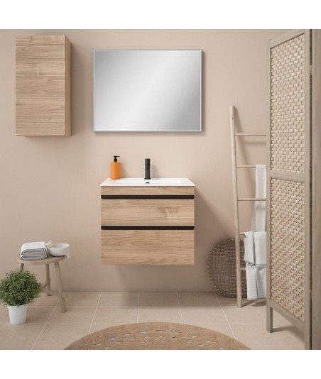 Mueble de baño 2 cajones color snow y tirador negro mate Riesi