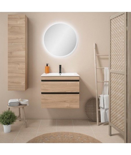 Mueble de baño 2 cajones color snow y tirador negro mate Riesi