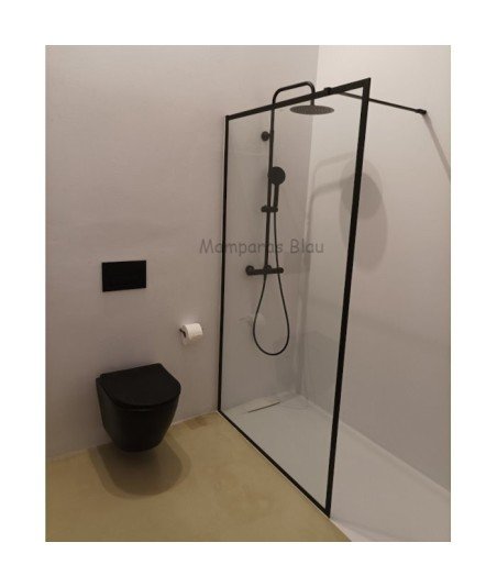 Mampara fija de ducha negra con bordes en negro mate BLAU - FR103