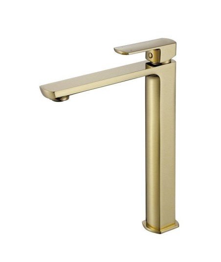 Grifo de lavabo con caño alto modelo Yanet【 Oro cepillado】
