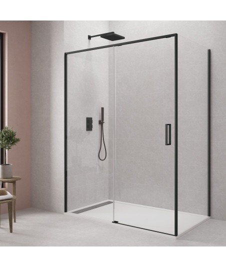Mampara rectangular fijo y corredera + 1 lateral fijo ® Twenty Black