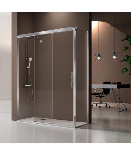 Mampara de ducha plata corredera más lateral fijo ➡️ modelo Fenix FE103
