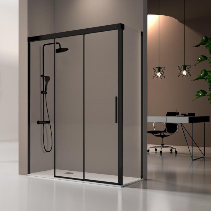 Mampara de ducha negra corredera más lateral fijo ➡️ Fenix FE103