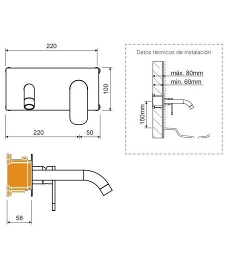 Grifo negro empotrado de lavabo jamaica | Lluvibath JA009